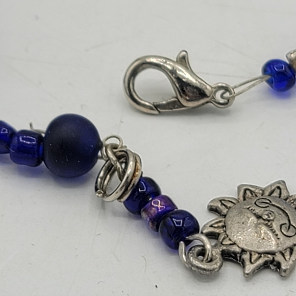 Handmade Cobalt Blue Glass Bead Bracelet Sun Charm Boho Artisan Jewelry 1990s - Picture 11 of 11